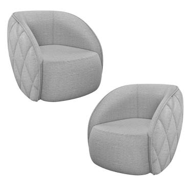 Imagem de Kit 02 Poltronas Decorativa Para Sala Living Olimpo M03 Linho Cinza - Lyam Decor