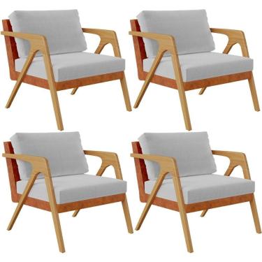 Imagem de Kit 04 Poltronas Pietra Couríssimo Camel Linho Cinza