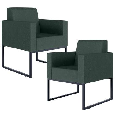 Imagem de Kit 02 Poltronas Helô L02 Linho Verde Musgo