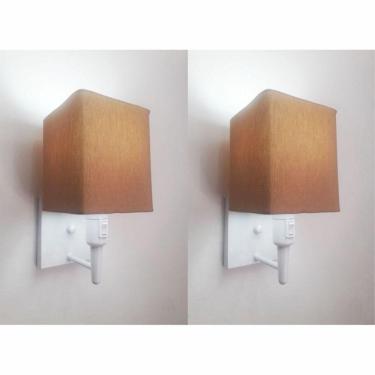 Imagem de Kit-2 Arandela Quadrada Md-2019 Branco C- Inter Liga E Desl Cúpula Em Tecido Palha - Bivolt