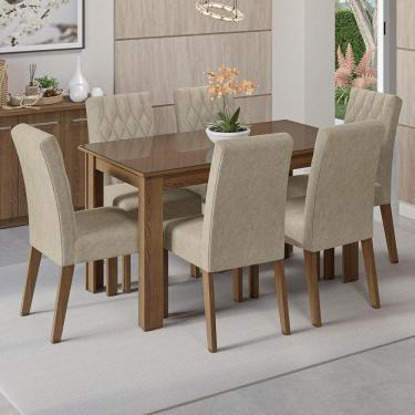 Imagem de Conjunto Sala De Jantar Mesa Tampo De Vidro 6 Cadeiras Odara Madesa Rustic/imperial