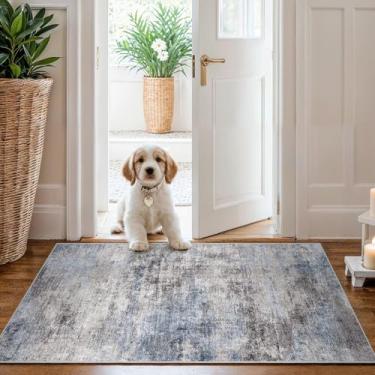 Imagem de EISUROM Tapete de área lavável antiderrapante 5 x 7 cm - Tapete de corredor de cozinha neutro com textura macia de baixa película, tapete de entrada moderno para banheiro, sala de estar, quarto