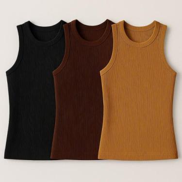 Imagem de Kit 3 Blusas Feminina Ribana Algodão Premium - 77VS LEVOSCH, Preto, Ma