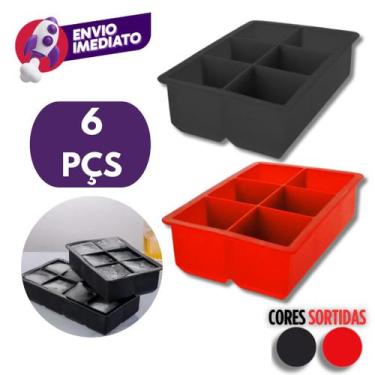 Imagem de Kit Forma Silicone Gelo 6 Cubos Grande Flexível Maleável Drink Whisky 