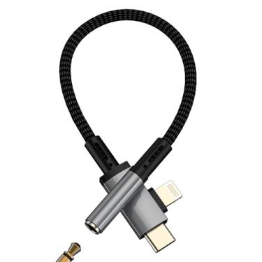 Imagem de Aux para USB C Lightning para iPhone 17 16 15 14 13 Pro Max (2 em 1) adaptador de áudio de 3,5 mm cabo dongle fêmea para Apple divisor de porta de carro compatível com Samsung para plugue macho