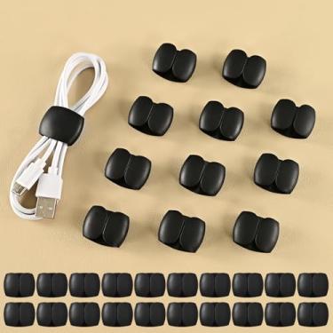Imagem de Pacote com 20 clipes organizadores de cabos – Gerenciamento versátil de fios e cabos de carregamento para viagens, mesa e casa - preto