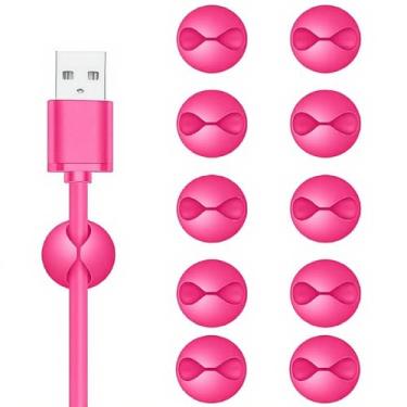 Imagem de Clipes de cabo, suporte de cabo, clipes adesivos, suporte de fio para gerenciamento de cabos, carregador de telefone, mesa, parede, mesa de cabeceira e escritório, rosa, 10 peças