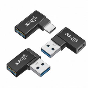 Imagem de NFHK Adaptador 3 pçs/conjunto angular 90 graus USB 3.1 tipo C macho fêmea para USB3.0 tipo A fêmea OTG adaptador de dados 10Gbps