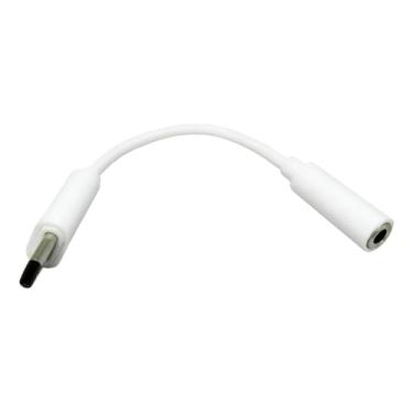 Imagem de Adaptador USB-C para P2, Cabo de Áudio com Entrada 3.5mm, Branco, 10cm, Compatível com Fones de Ouvido, Controle de Volume e Microfone