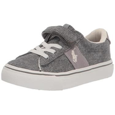 Imagem de POLO RALPH LAUREN Tênis masculino Sayer Ps cinza Chmbry/Ppwh Pp, Cinza/papel branco, 4 Toddler