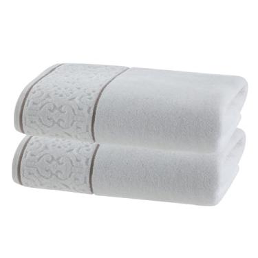 Imagem de Jogo de Toalhas Banhão 2 Peças Super Soft Arabesco Zero Twist – 80x150cm, 500g/m², Alta Absorção e Toque Macio – Altihaus (Branco)