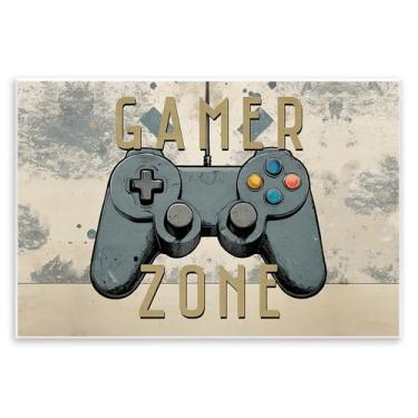 Imagem de Stupell Industries Gamer Zone com arte de placa de parede de fundo abstrato, design de Kim Allen, 13 x 19