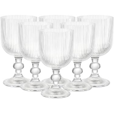 Imagem de Jogo 6 Taças de Vidro Canelado 370ml Design Elegante Resistente Transparente Para Suco Água Drinks