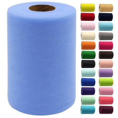 Imagem de Rolo de tecido de tule azul em pó 15 cm por 100 metros (91,4 m) carretel de tecido fita de tule para DIY Halloween Tutu Bow chá de bebê festa de aniversário decorações de casamento suprimentos de