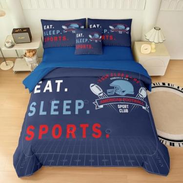 Imagem de Yadangxiawa Jogo de cama de beisebol com 6 peças, solteiro, para adolescentes, com 1 colcha + 1 lençol de cima + 1 lençol com elástico + 2 fronhas + 1 capa de almofada (solteiro)