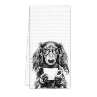 Imagem de Flicy Dachshund de pelos compridos, toalhas de cozinha, presentes para cães, amantes de café, toalha de chá de mão decorativa para cozinha, casa, bar, donos de cães de dachshund de pelo comprido