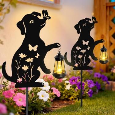 Imagem de Decorações de quintal para cães ao ar livre, presentes de aniversário para mulheres, Natal, luzes solares com estatueta de metal de borboleta, lanternas suspensas, à prova d'água, decoração de jardim
