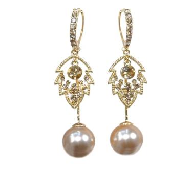 Imagem de Brincos pendentes de argola de outono delicados strass CZ folha pérola brincos de formatura brilhantes outono joias joias acessórios de outono, Zinco, Sem pedra preciosa