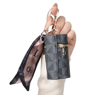 Imagem de Mini estojo de batom com chaveiro para mulheres, bolsa de moedas de poliuretano para viagem, bolsa de batom com chaveiro, Preto