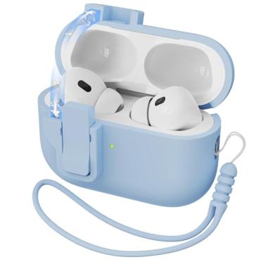Imagem de RFUNGUANGO Capa protetora para AirPods Pro, compatível com Apple AirPod Pro 2ª/1ª geração, nova capa protetora pop-up automática de silicone líquido, azul celeste