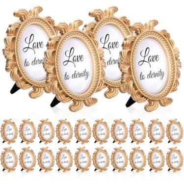 Imagem de LECEHIVO 24 porta-retratos vintage estilo barroco ovais mini molduras de resina para exibição de números de mesa, cartões e decoração de casa de Natal (ouro)