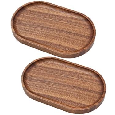 Imagem de 2 bandejas ovais de madeira de nogueira (19 x 14 cm), travessas com bordas elevadas para cozinha, banheiro e mesa de centro