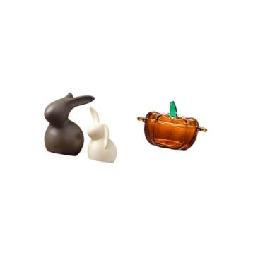 Imagem de Fenteer Conjunto de Estátuas de de Porcelana com Tampa de Vidro para Doces, Tigela em Formato de Abóbora, Pote de Biscoitos, Decorações de Páscoa Laran