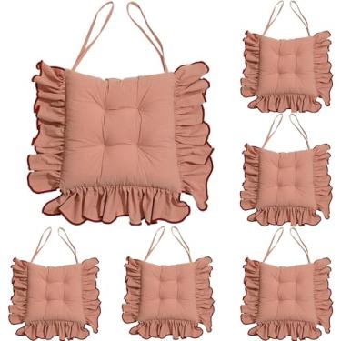 Imagem de 6 Pack Cotton Ruffles Chair Cushion For Dining Chairs, 16IN Soft Comfortable Chair Pads With Ties Farmhouse Country Seat Cushion For Kitchen Chairs Office Chairs(A)