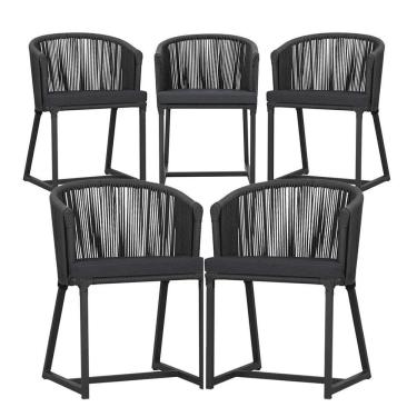 Imagem de 5 Cadeiras De Jantar Noronha Preta Corda Náutica E11 Trama Preto