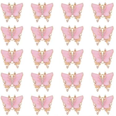 Imagem de SUNNYCLUE 1 caixa, 20 peças, berloques de borboleta, esmaltados, borboletas rosas, verão, com pingentes de cristal, para fazer joias, brincos, colar, pulseira, chaveiro, telefone, acessórios de
