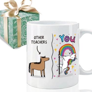 Imagem de Puouoonyi Caneca de café engraçada Other Teacher You Unicorn Presente, Presentes de Apreciação para Professores, Novidade Obrigado Aniversário Presentes de Natal para Professores Colegas de Trabalho