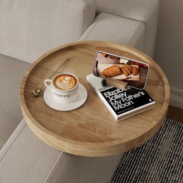 Imagem de Semjar Bandeja de braço de sofá de madeira, mesa de braço de sofá ajustável com espaço de 30,5 cm, bandeja redonda de madeira para apoio de braço de sofá para poltronas finas e largas, poltrona de