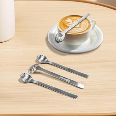 Imagem de 4 colheres de café de pata de gato, colher de chá de aço inoxidável de 14,7 cm, café, açúcar, sorvete, bolo, mexedor, colheres, garras de gato, conjunto de colheres de sobremesa - para cozinha e