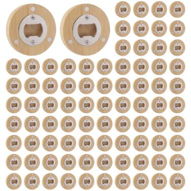 Imagem de Yugada Abridor de garrafas de madeira, 100 peças, abridor de garrafas de cerveja a granel, faça você mesmo, abridores magnéticos de bambu graváveis para geladeira, adesivo, presente, festa de