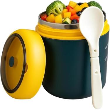 Imagem de Pote Térmico Infantil 530 ml Aço Inox Tampa Hermética Colher Integrada Conserva Quente e Frio para Lanches (AZUL)