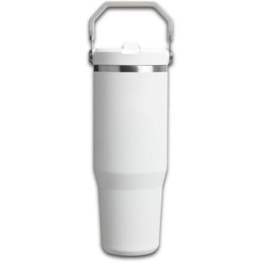 Imagem de Garrafa Térmica Aço Inoxidável 946ml Isolada Vácuo Térmico Dupla Saída Água Bico Easysip Canudo Base Protetora Silicone Botão Segurança Quick Open Academia 12h Quente 24h Fria (BRANCO POLAR)