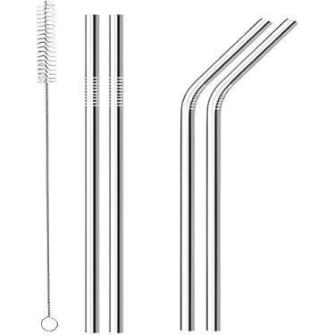 Imagem de Conjunto de 4 Canudos Reutilizáveis em Aço Inoxidável com Escova de Limpeza, Portátil, para Bebidas Quente e Geladas, Sem Oxidação e Livre de BPA