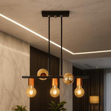 Imagem de Luminária de teto Pendente Rubis 5 Lâmpadas Moderno Industrial (Estilo Jabuticaba) (Preto/Cobre Flex)