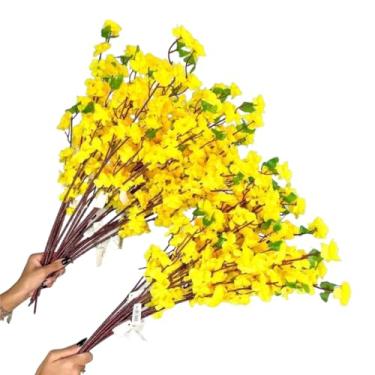 Imagem de Kit 10 a 40 Hastes De Flores De Cerejeira Artificial 65cm Flor Pessegueiro Estilo Oriental Para Decoração- Ramos de Pessegueiro Oriental para Decoração de Vaso(Amarelo,kit 30 unidades)