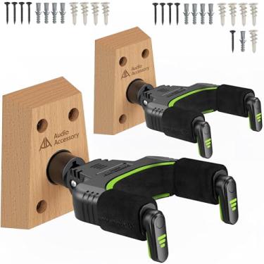 Imagem de AA AUDIO ACCESSORY Suporte Parede Guitarra(2 unid.) - 4 Parafusos, Não Cai, Trava Auto, Veludo Seguro Nitro, Ângulo Adapt., Compatível com Guitarra Clássica Pesada, Acústica, Elétrica, Baixo, Mandolim