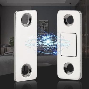 Imagem de Capturas magnéticas de armário, para porta de armário e gaveta, kit de trava de toque magnético forte para guarda-roupa e móveis (prata1)