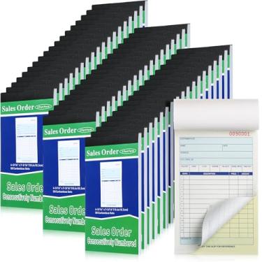 Imagem de Lincia 55 blocos livros de pedidos de venda 2 partes sem carbono (branco/amarelo canário) recibo com cópias de carbono formulário de recibo fatura 50 conjuntos por livro (4,18 x 7,2 polegadas/10,6 x