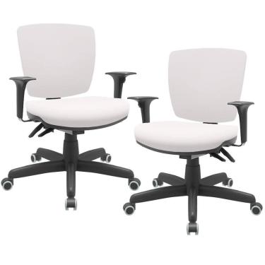 Imagem de Kit 02 Cadeiras De Escritório Executiva Office Giratória Preto Baixa Flexi P03 Vinil Branco - Lyam