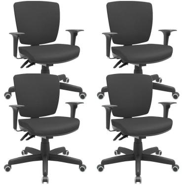 Imagem de Kit 04 Cadeiras De Escritório Executiva Office Giratória Preto Baixa Flexi P03 Vinil Preto - Lyam