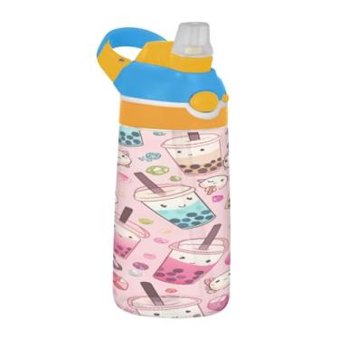 Imagem de Blueangle Garrafa de água Kawaii Bubble Tea de 473 ml, reutilizável Tritan Sports & Travel com design de canudo e tampa de bico pop-up (560)