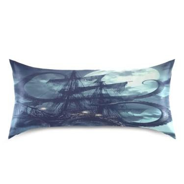 Imagem de Blueangle Fronha de cetim navio pirata para cabelo e pele, fronha de seda, tamanho king (50,8 x 101,6 cm) - Capas de almofada de cetim com fecho de envelope (553)