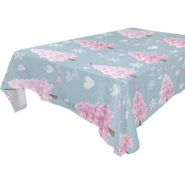 Imagem de Blueangle Toalha de mesa rosa para árvore de Natal – Toalha de mesa retangular de poliéster impermeável e resistente a manchas para ambientes internos e externos, 152 x 304 cm (576)