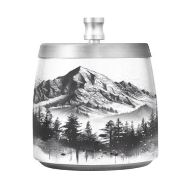 Imagem de SEHANY Cinzeiro Majestic Mountain Peak com tampa para cigarros, à prova de vento, sem fumaça, aço inoxidável, cinzeiros para uso interno e externo, grande, inodoro, para fumantes, decoração de