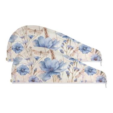 Imagem de SEHANY Toalha de cabelo de microfibra de flores coloridas elegantes para mulheres, 2 peças, turbantes de cabelo de secagem rápida com botão, touca de cabelo seco absorvente toalha de secagem de cabelo