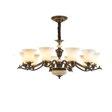 Imagem de Luminária pendente retrô americana toda em cobre - Design simples e elegante | Ideal para sala de estar, sala de jantar, casas de campo e duplexes, com detalhes em jade | Zhongshan Lighting